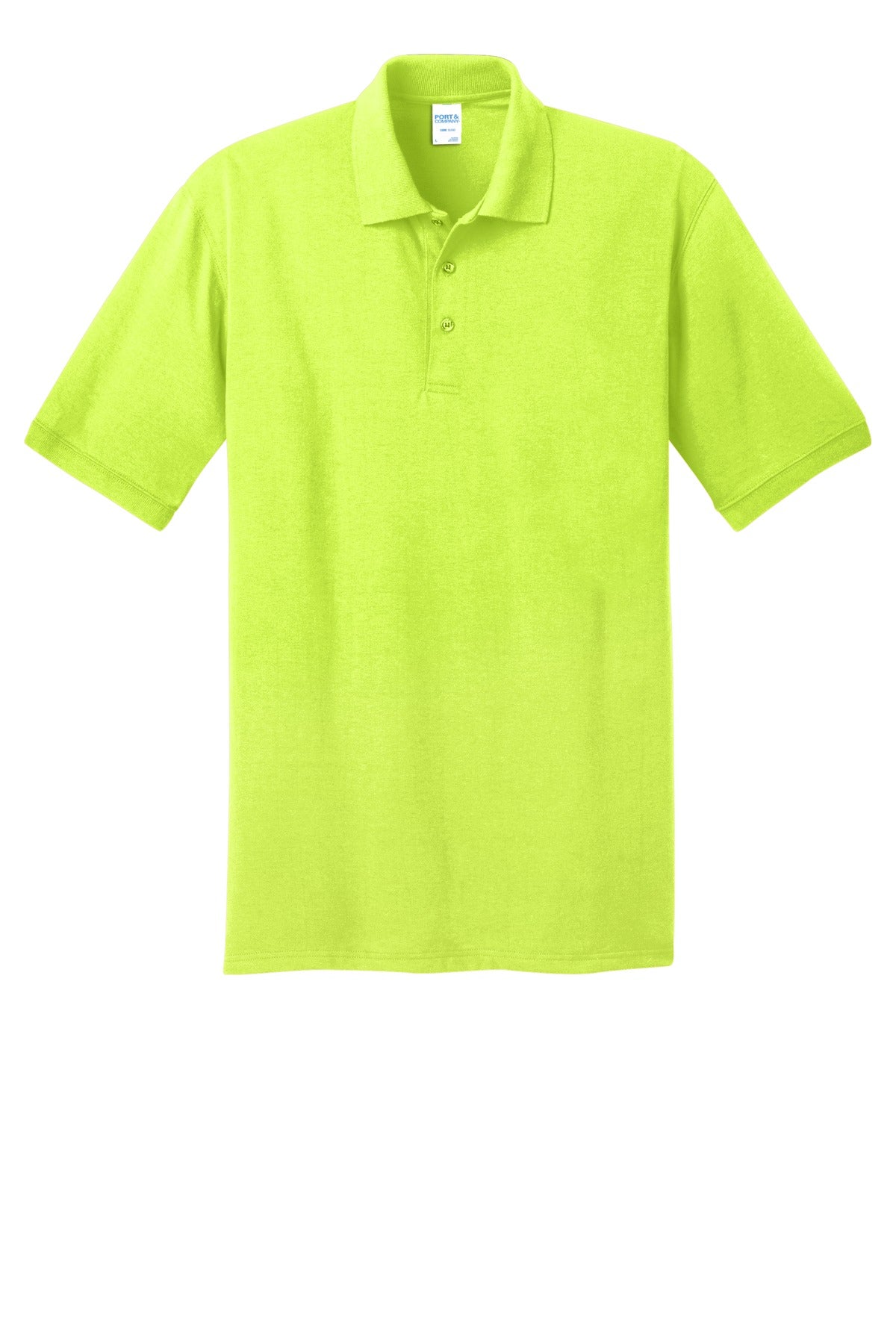 Front View of Safety Green Port & Company Tall Core Blend Jersey Knit Polo. KP55T