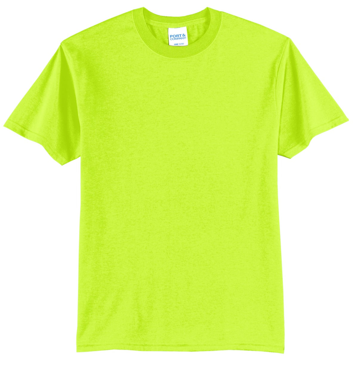 Front View of Safety Green Port & Company Tall Core Blend Tee. PC55T