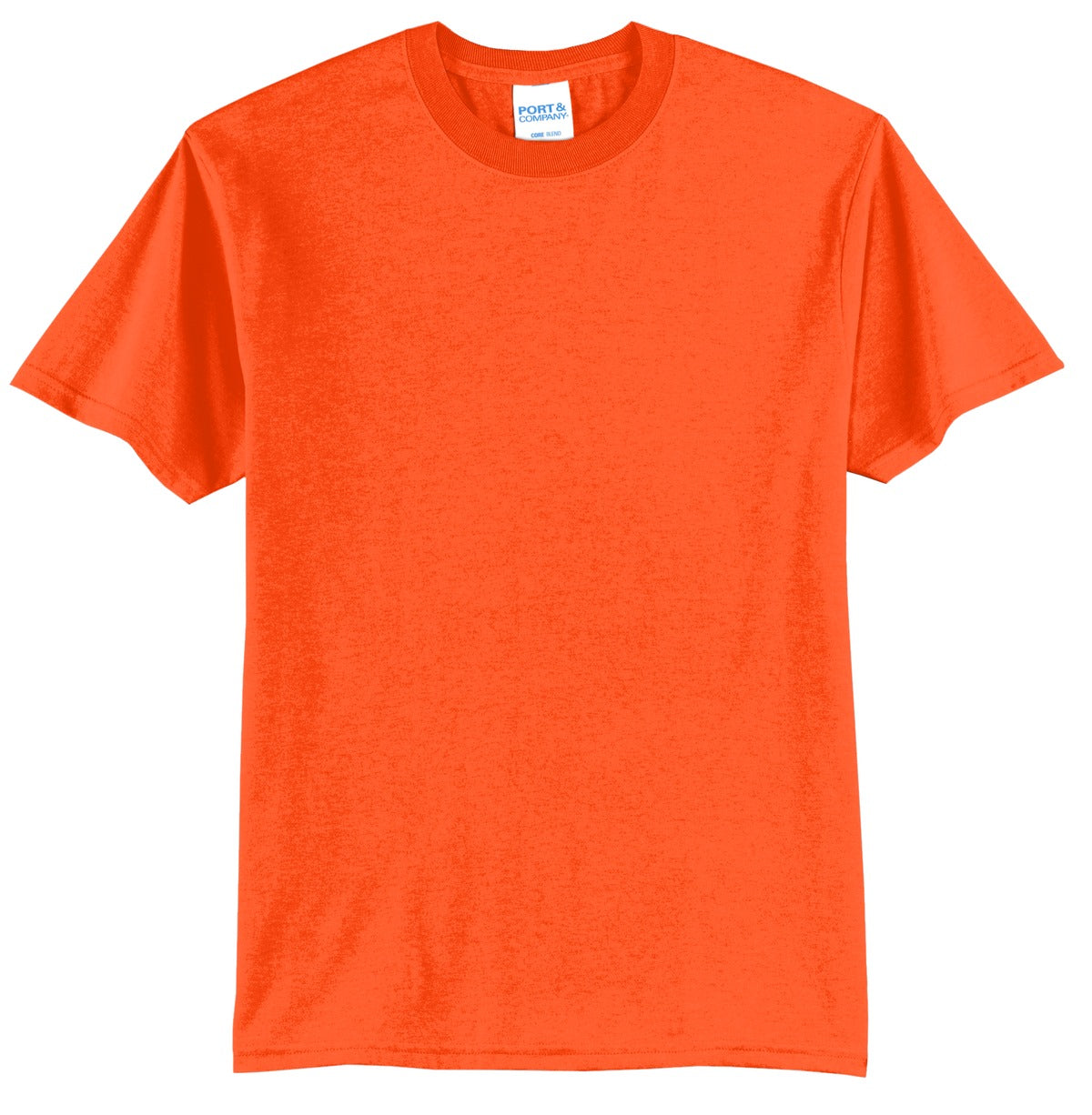 Front View of Safety Orange Port & Company Tall Core Blend Tee. PC55T