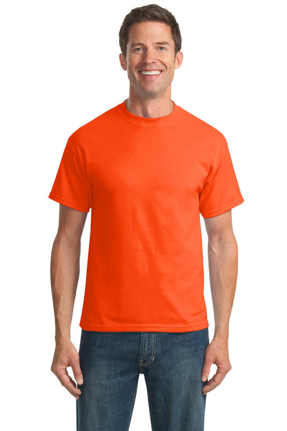 Front View of Safety Orange Port & Company Tall Core Blend Tee. PC55T