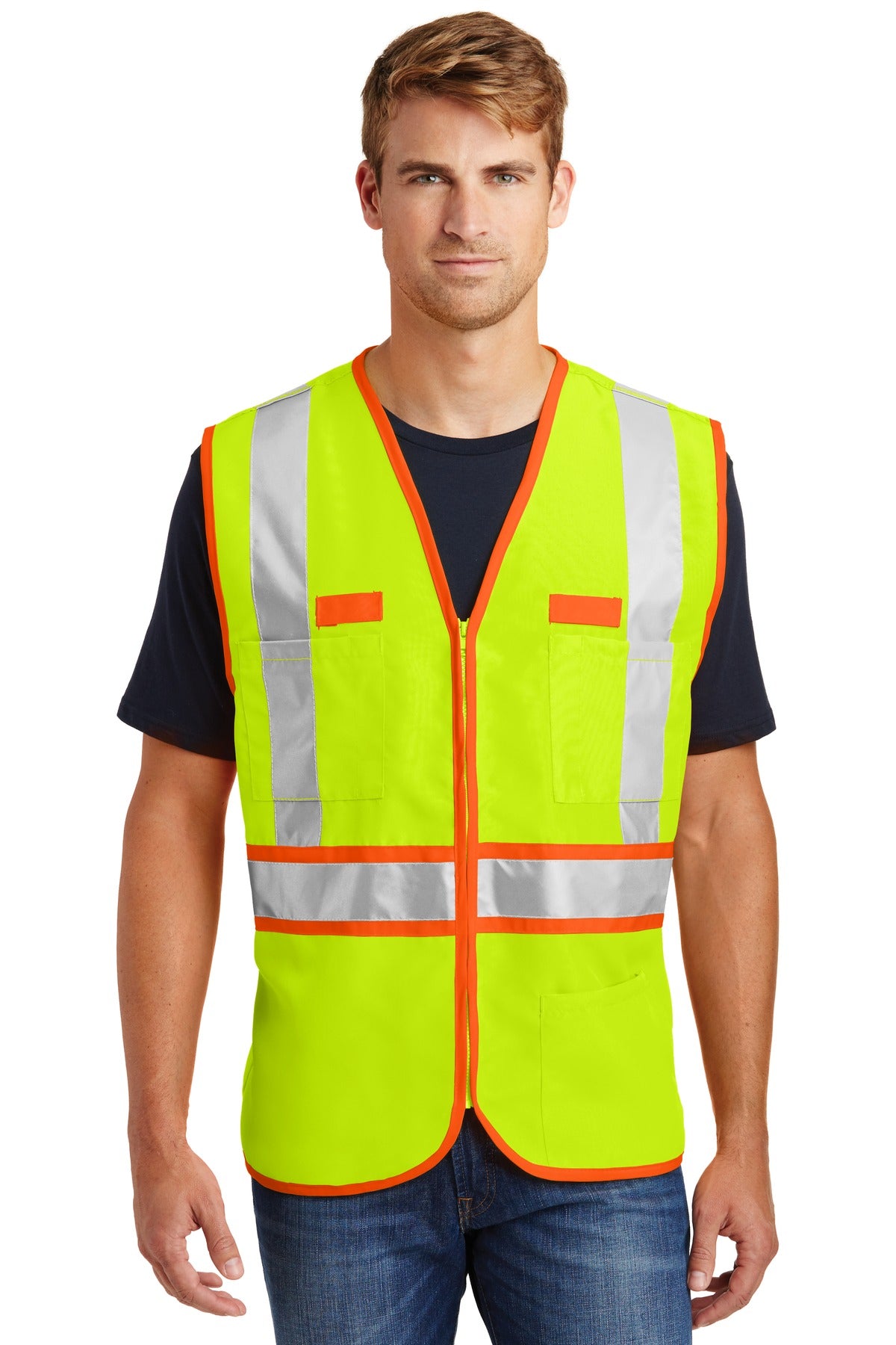 Front View of Safety Yellow CornerStone - ANSI 107 Class 2 Dual-Color Safety Vest. CSV407