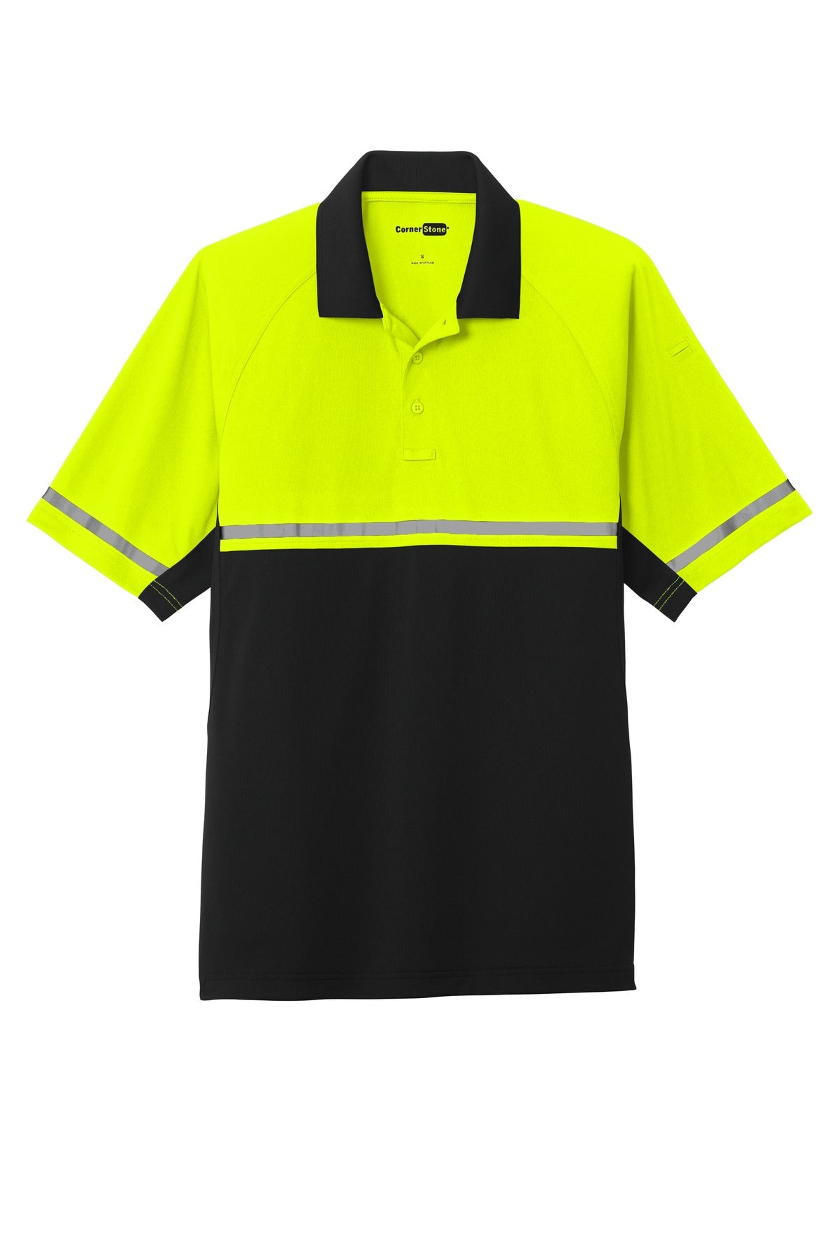 Front View of Safety Ylw/Blk CornerStone Select Lightweight Snag-Proof Enhanced Visibility Polo CS423