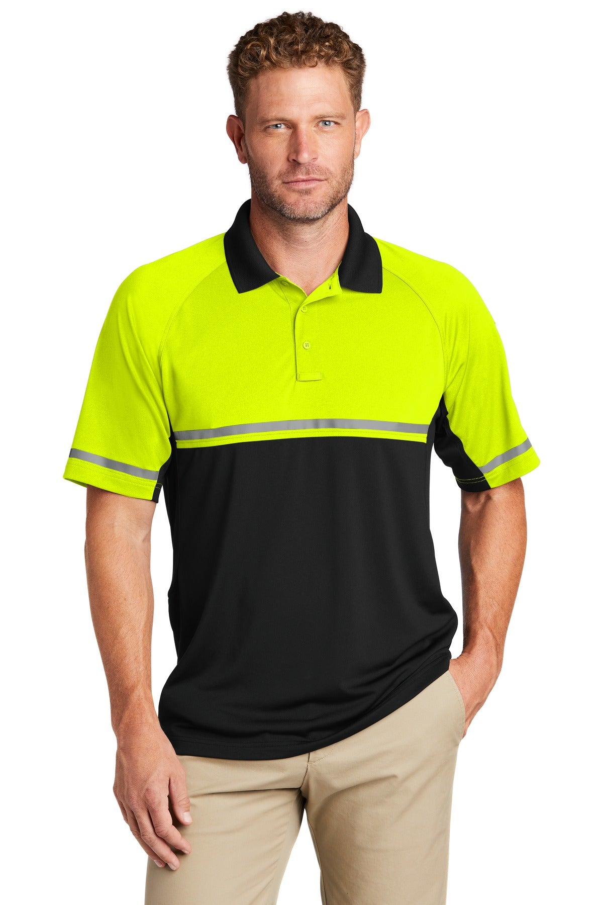 Front View of Safety Ylw/Blk CornerStone Select Lightweight Snag-Proof Enhanced Visibility Polo CS423