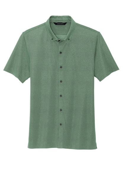Front View of SageHthr Mercer+Mettle Stretch Pique Full-Button Polo MM1006