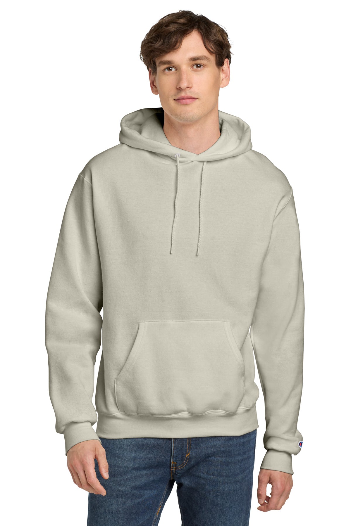 Front View of Sand Champion Powerblend Pullover Hoodie. S700