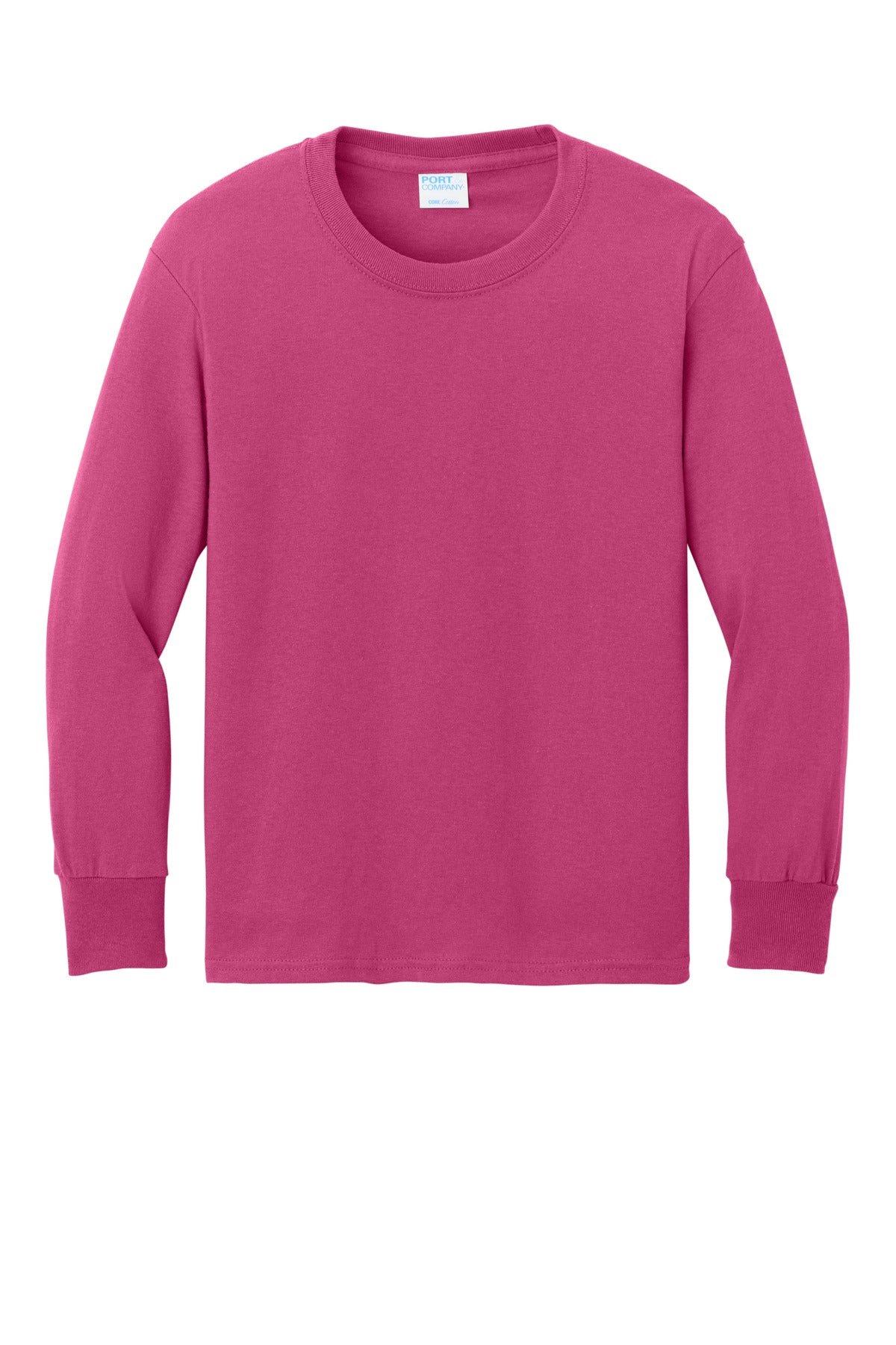 Front View of Sangria Port & Company Youth Long Sleeve Core Cotton Tee. PC54YLS