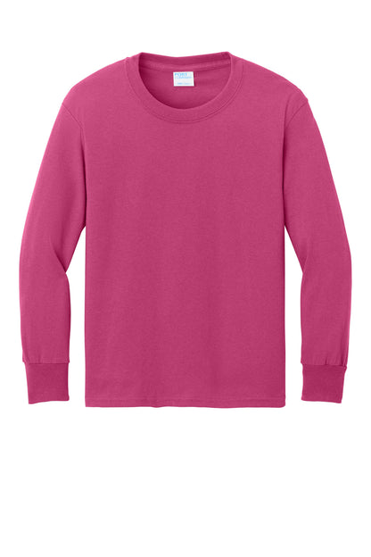 Front View of Sangria Port & Company Youth Long Sleeve Core Cotton Tee. PC54YLS