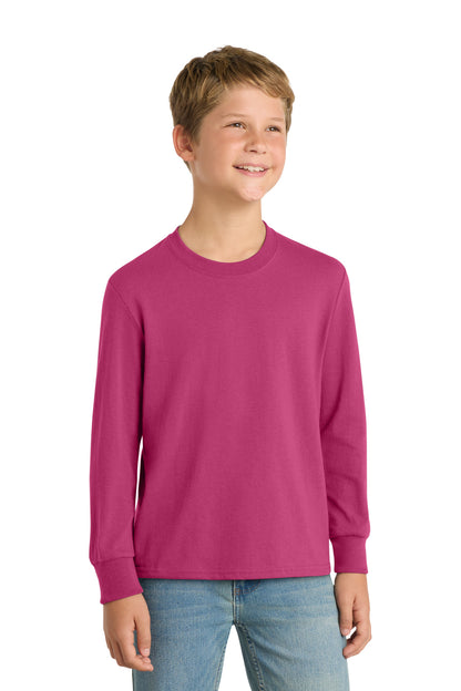 Front View of Sangria Port & Company Youth Long Sleeve Core Cotton Tee. PC54YLS