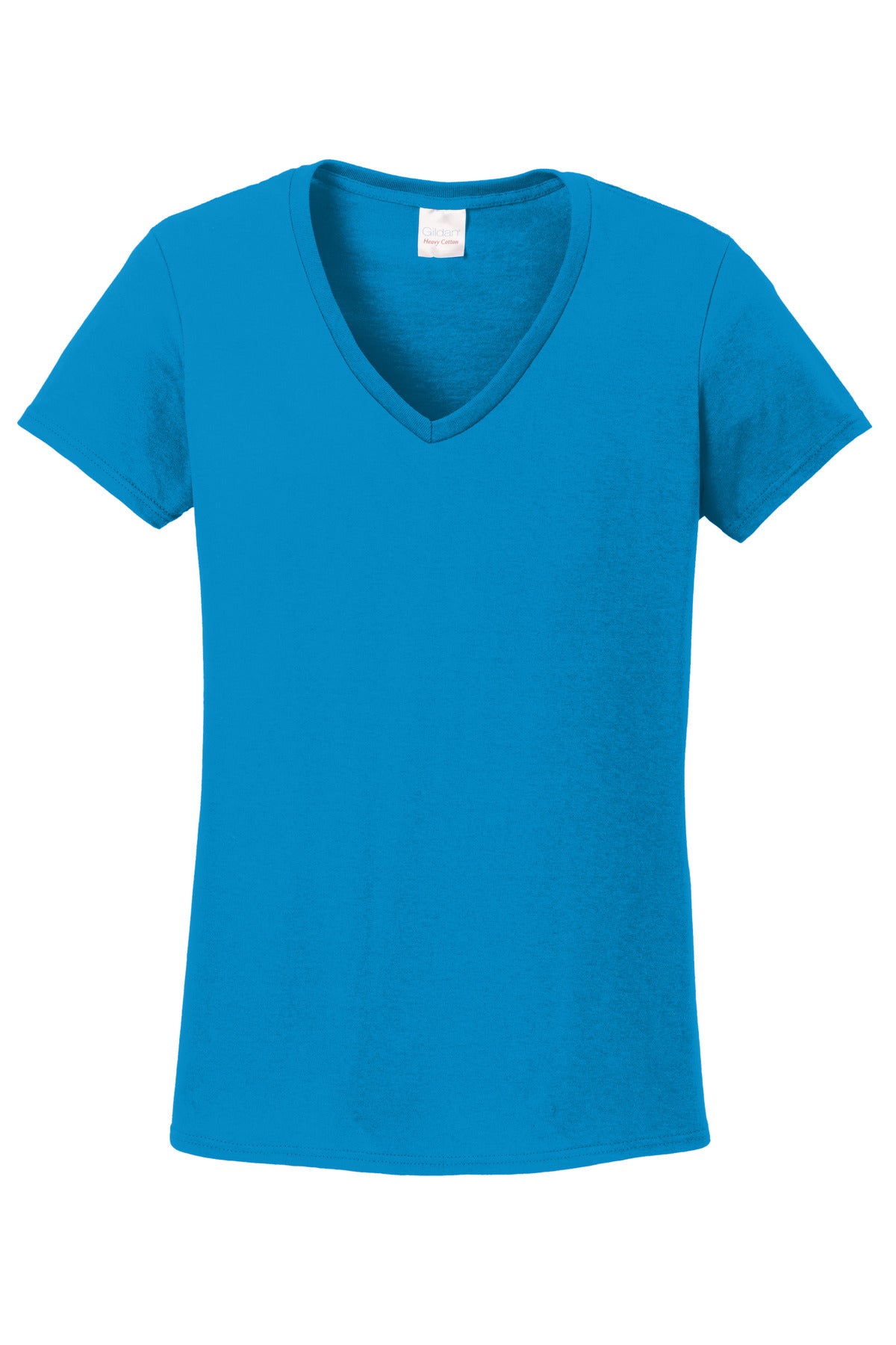 Front View of Sapphire Gildan Women's Heavy Cotton 100% Cotton V-Neck T-Shirt. 5V00L