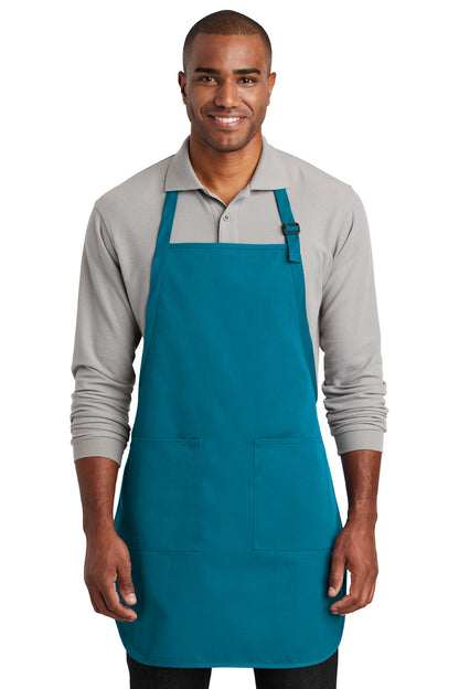 Front View of Sapphire Port Authority Full-Length Two-Pocket Bib Apron. A600