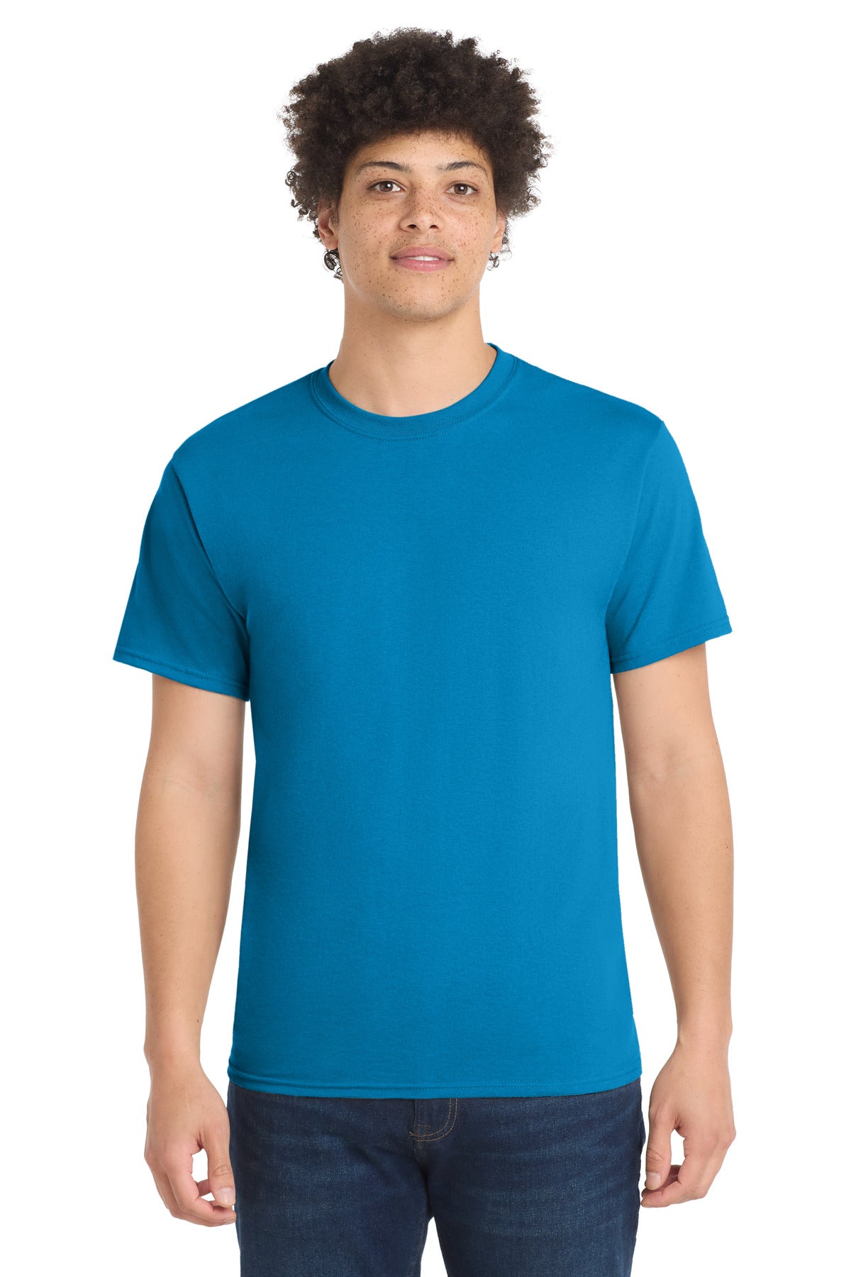 Front View of Sapphire Port & Company Tall Core Blend Tee. PC55T