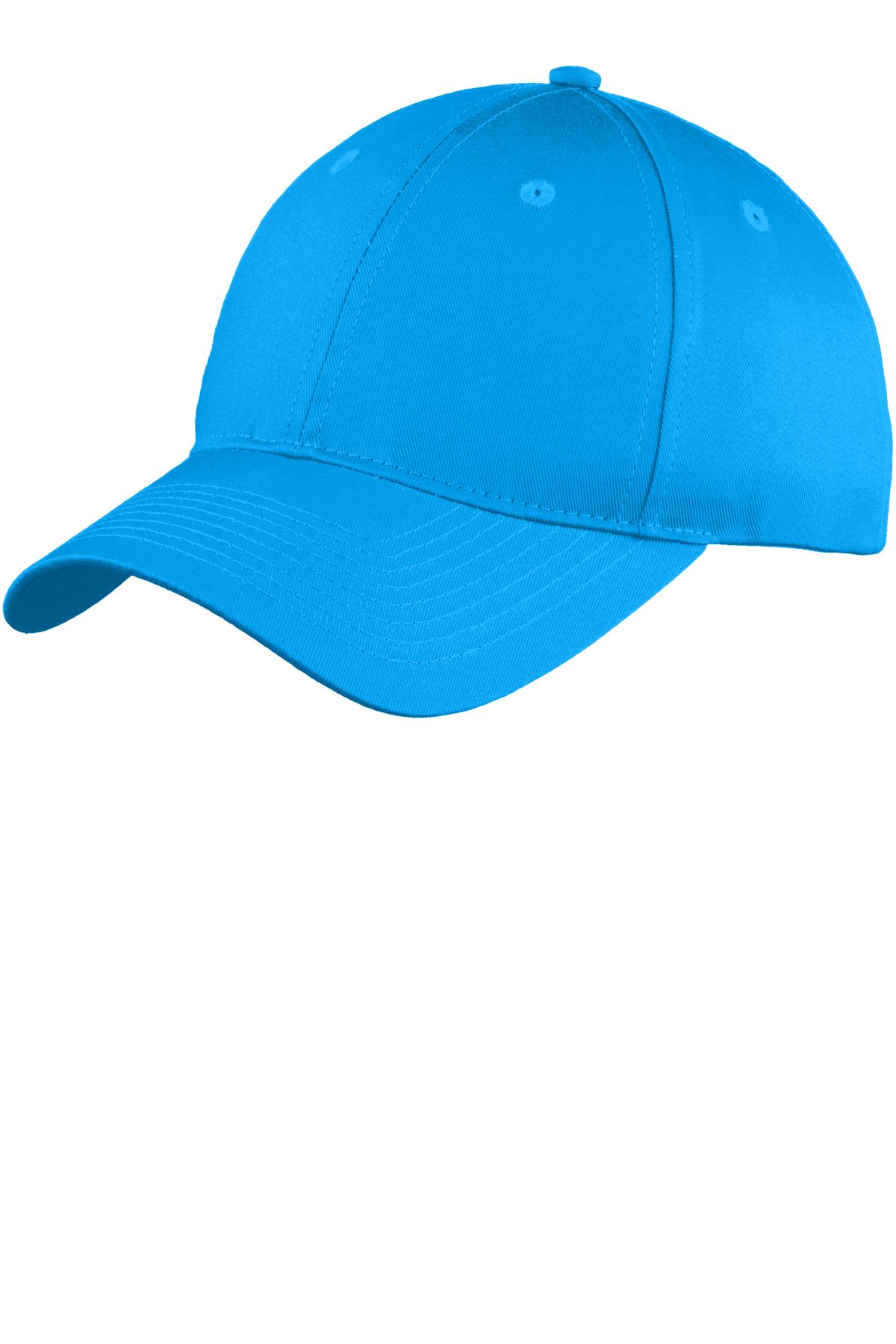 Front View of Sapphire Port & Company Youth Six-Panel Unstructured Twill Cap. YC914
