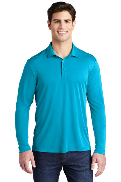 Front View of Sapphire Sport-Tek Posi-UV Pro Long Sleeve Polo. ST520LS