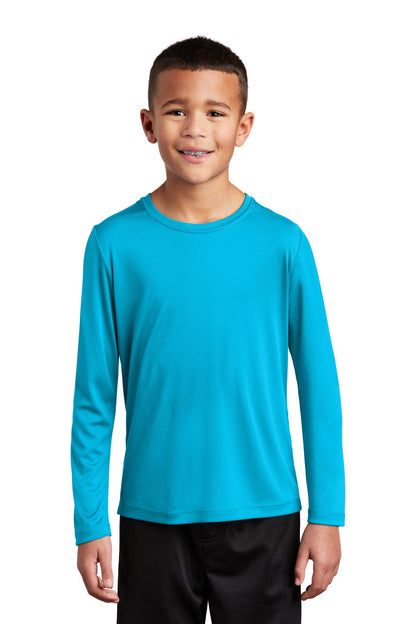 Front View of Sapphire Sport-Tek Youth Posi-UV Pro Long Sleeve Tee. YST420LS
