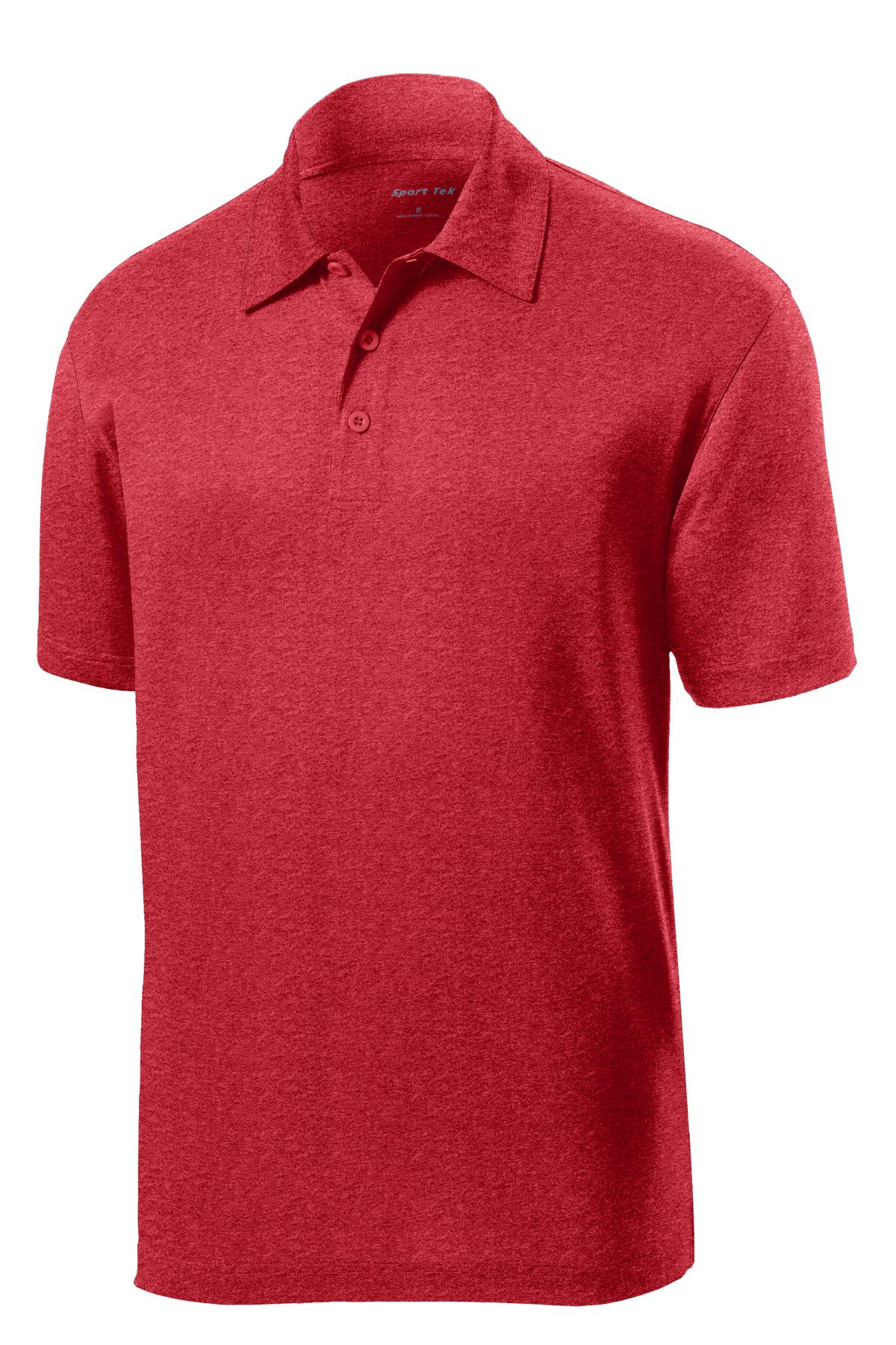 Front View of Scarlet Hthr Sport-Tek Heather Contender Polo. ST660