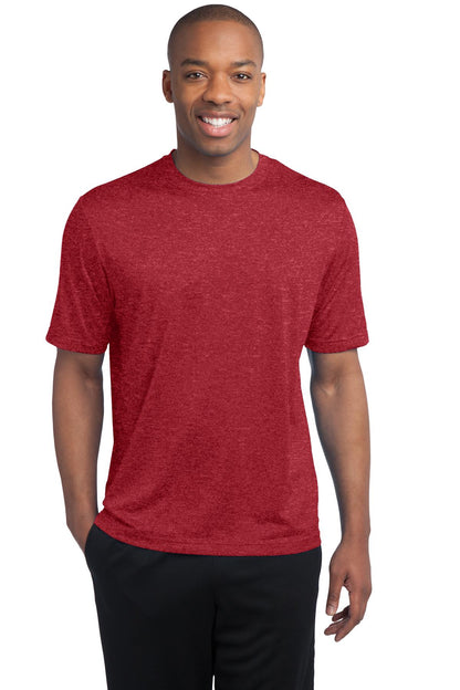 Front View of Scarlet Hthr Sport-Tek Tall Heather Contender Tee. TST360