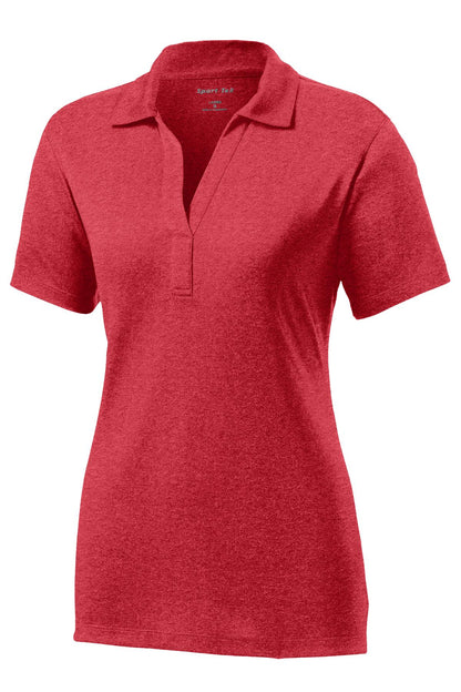Front View of Scarlet Hthr Sport-Tek Women's Heather Contender Polo. LST660