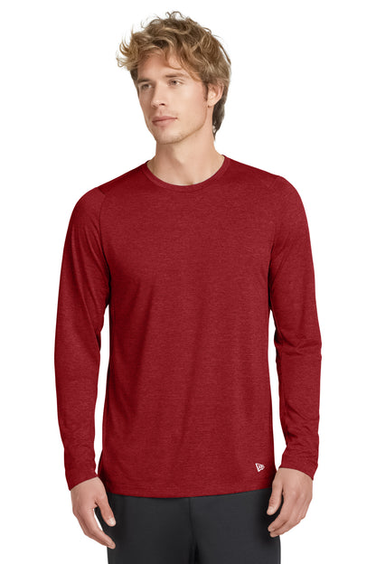 Front View of Scarlet New Era Series Performance Long Sleeve Crew Tee. NEA201