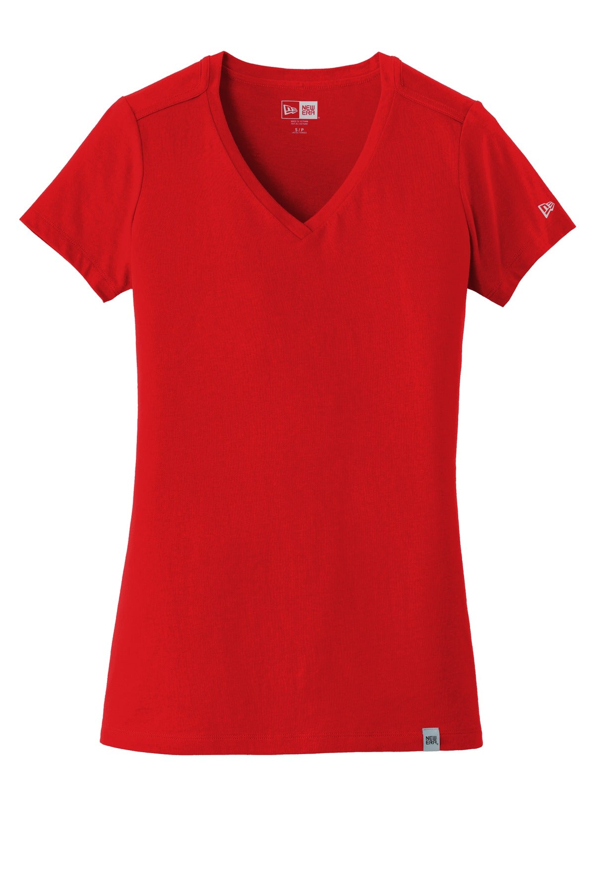 Front View of Scarlet New Era Women's Heritage Blend V-Neck Tee. LNEA101