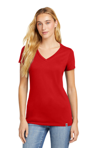 Front View of Scarlet New Era Women's Heritage Blend V-Neck Tee. LNEA101