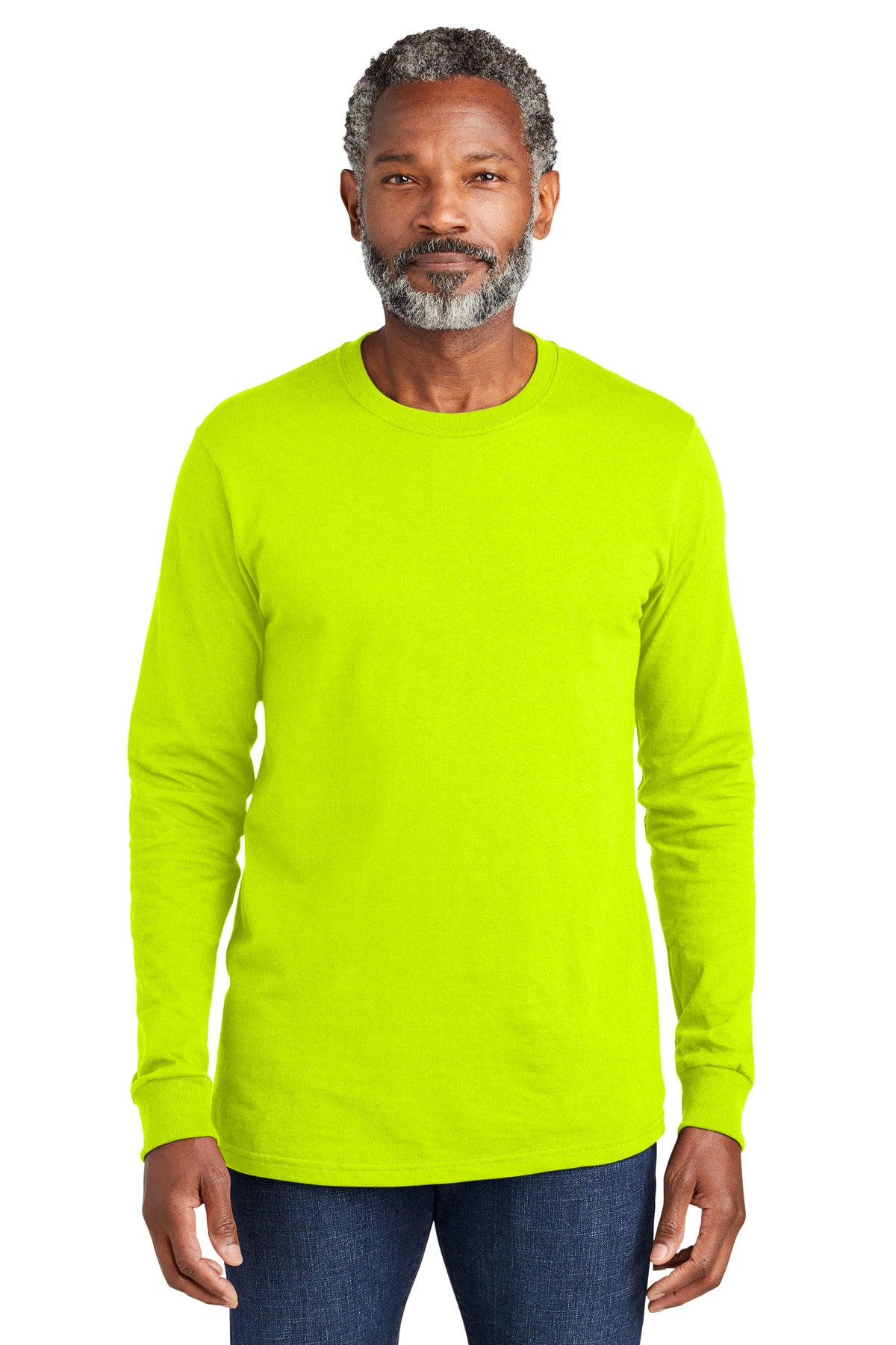 Front View of SftyGrn Volunteer Knitwear All-American Long Sleeve Tee VL100LS