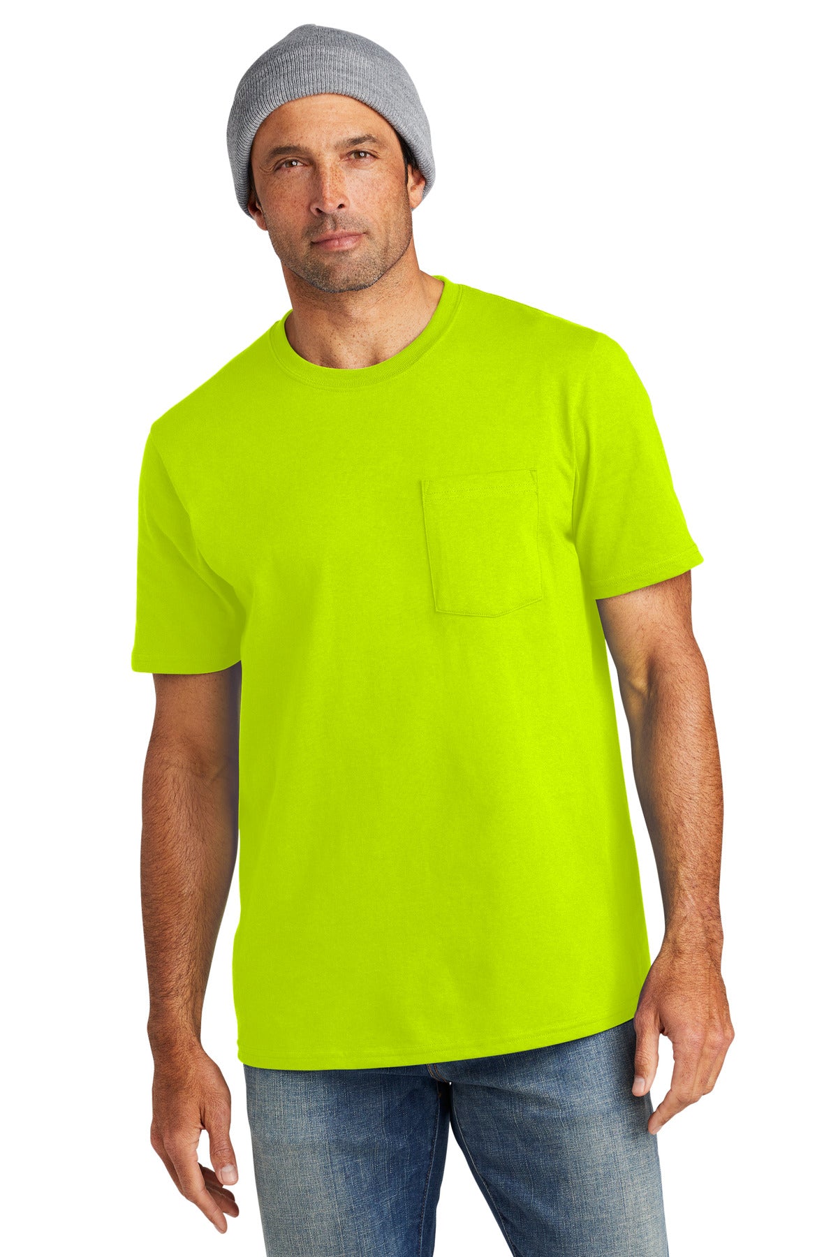 Front View of SftyGrn Volunteer Knitwear All-American Pocket Tee VL100P