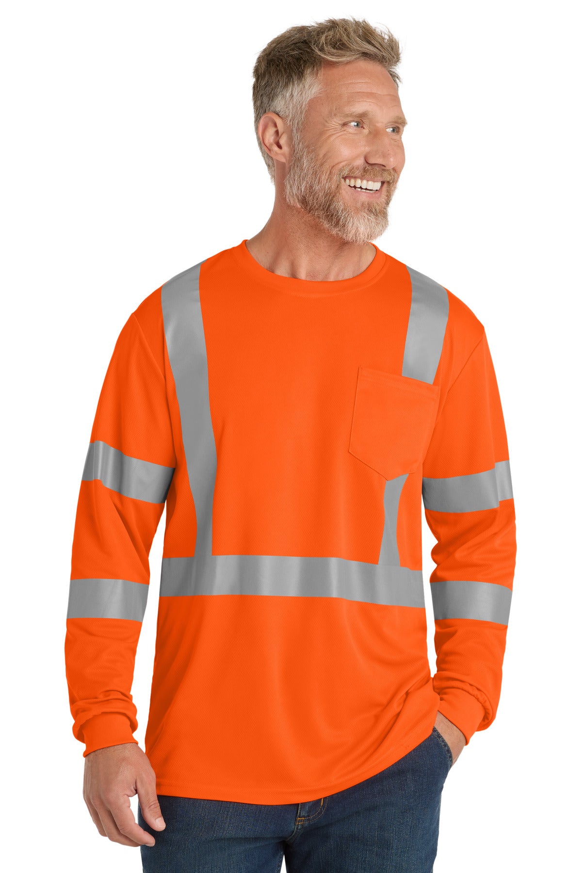 Front View of SftyOrg CornerStone ANSI 107 Class 3 Mesh Long Sleeve Tee. CS203