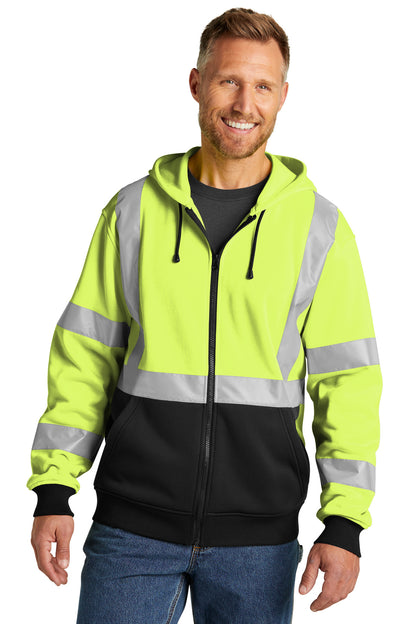 Front View of SftyYellow CornerStone A107 Class 3 Heavy-Duty Fleece Full-Zip Hoodie CSF300