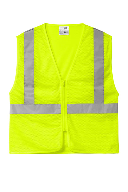 Front View of SftyYellow CornerStone ANSI 107 Class 2 Economy Mesh Zippered Vest. CSV101