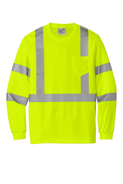 Front View of SftyYellow CornerStone ANSI 107 Class 3 Mesh Long Sleeve Tee. CS203