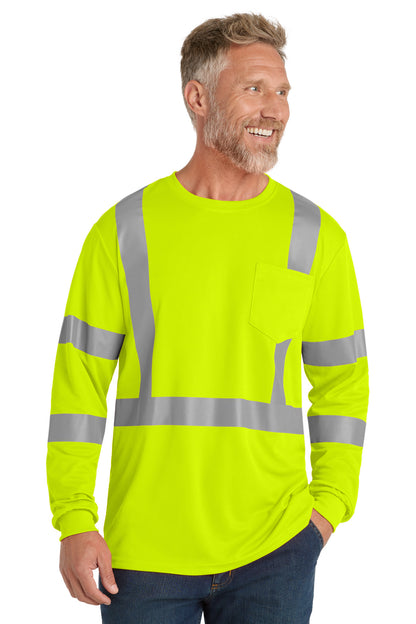 Front View of SftyYellow CornerStone ANSI 107 Class 3 Mesh Long Sleeve Tee. CS203