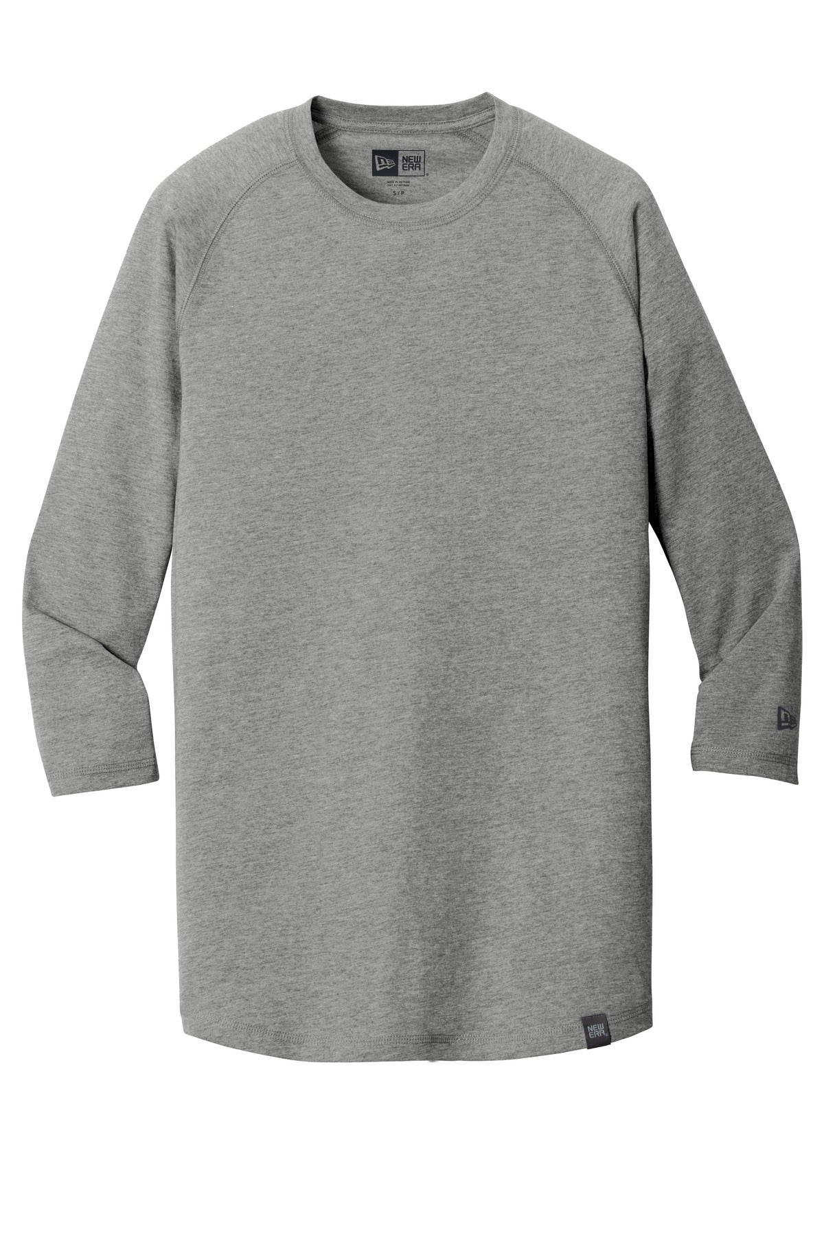Front View of Shadow Grey He New Era Heritage Blend 3/4-Sleeve Baseball Raglan Tee. NEA104