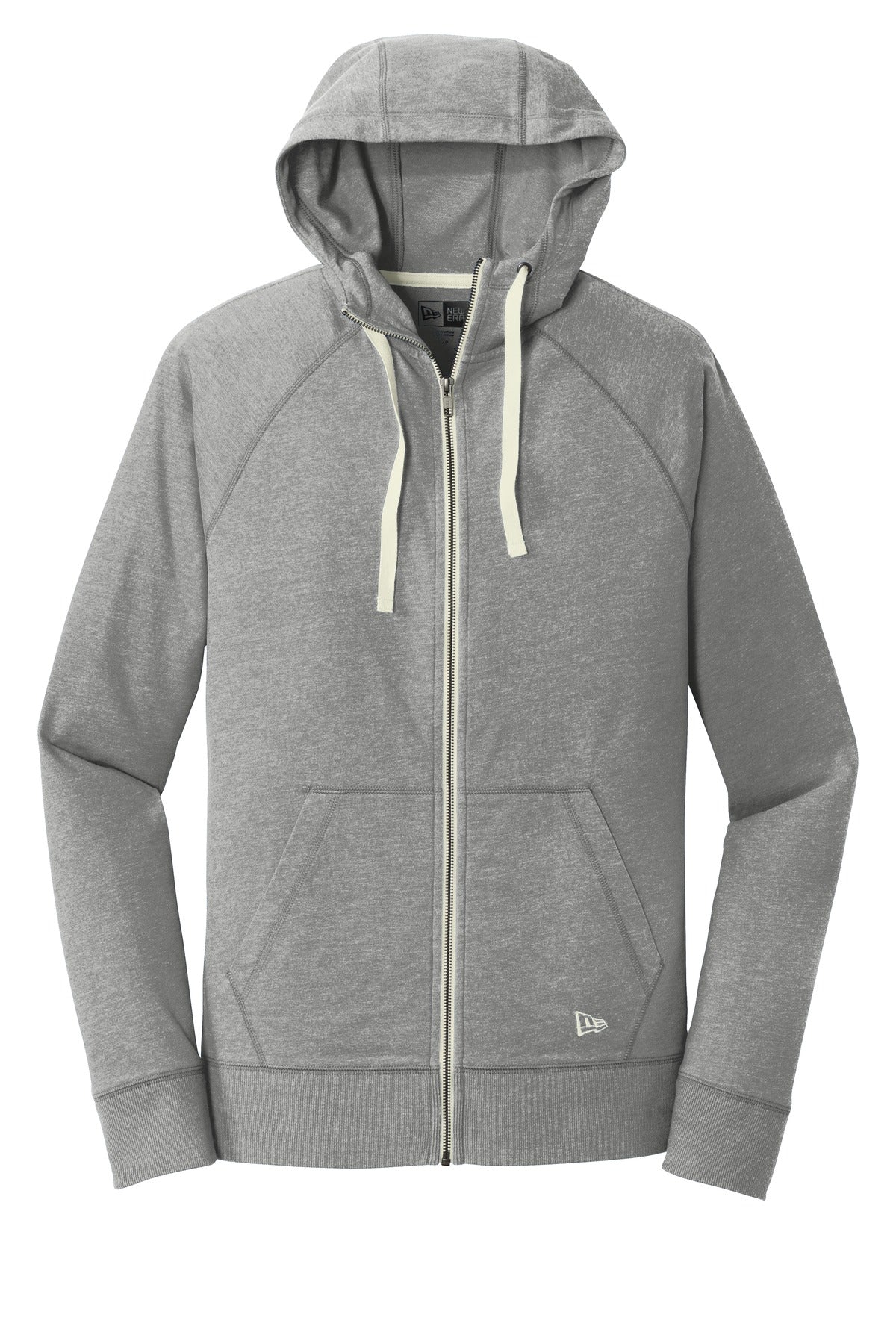 Front View of Shadow Grey He New Era Sueded Cotton Blend Full-Zip Hoodie. NEA122