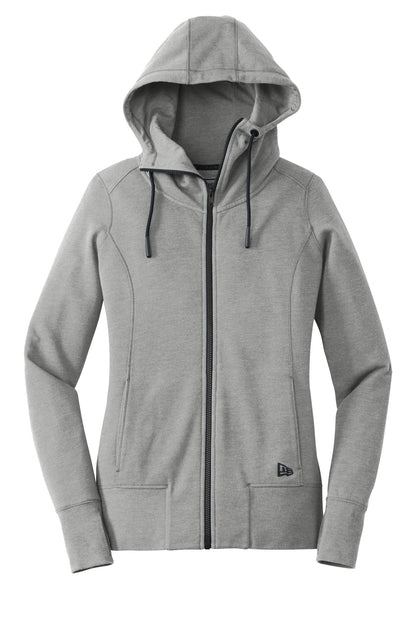 Front View of Shadow Grey He New Era Women's Tri-Blend Fleece Full-Zip Hoodie. LNEA511