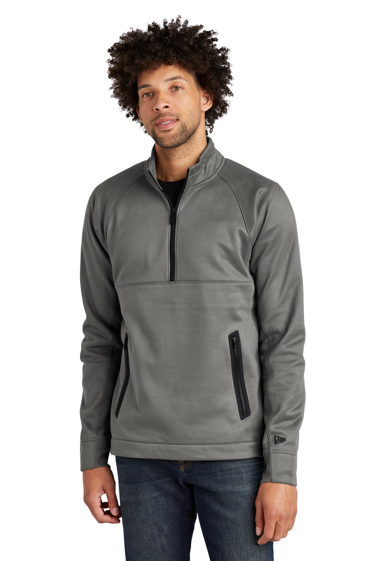 Front View of Shadow Grey New Era Venue Fleece 1/4-Zip Pullover. NEA523