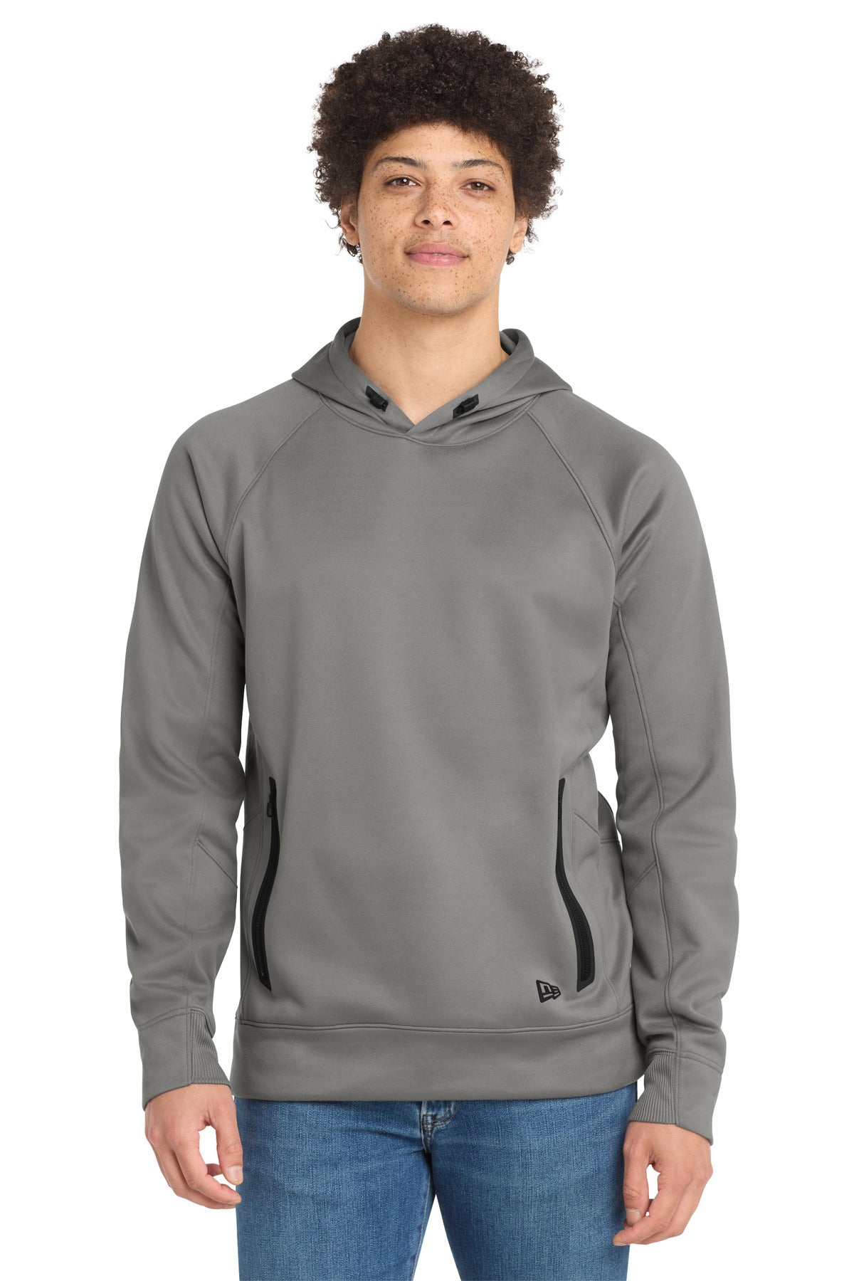 Front View of Shadow Grey New Era Venue Fleece Pullover Hoodie. NEA520