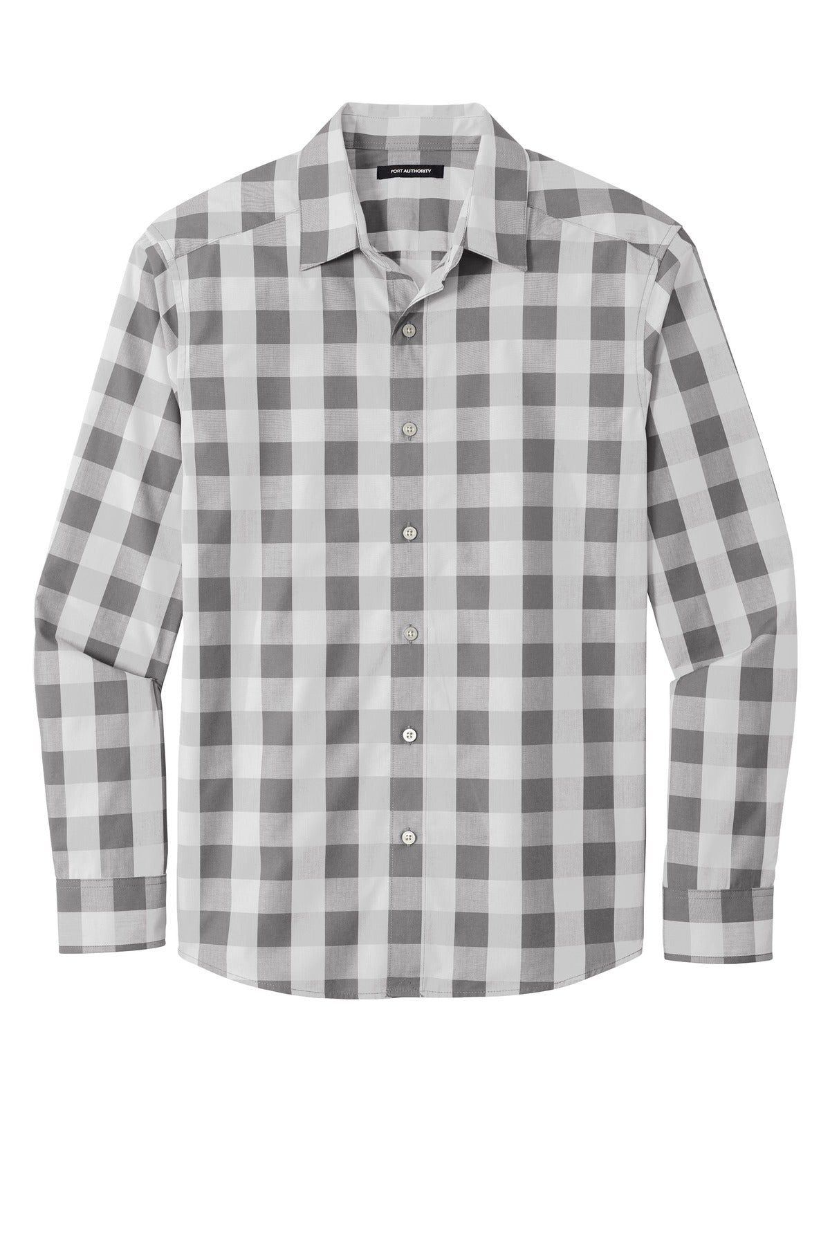 Front View of Shadow Grey Port Authority Everyday Plaid Shirt. W670