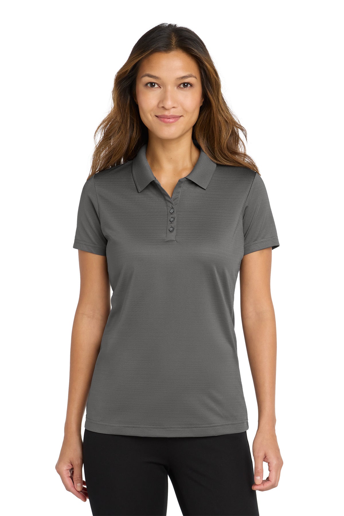 Front View of Shadow Grey Port Authority Women's Eclipse Stretch Polo. LK587