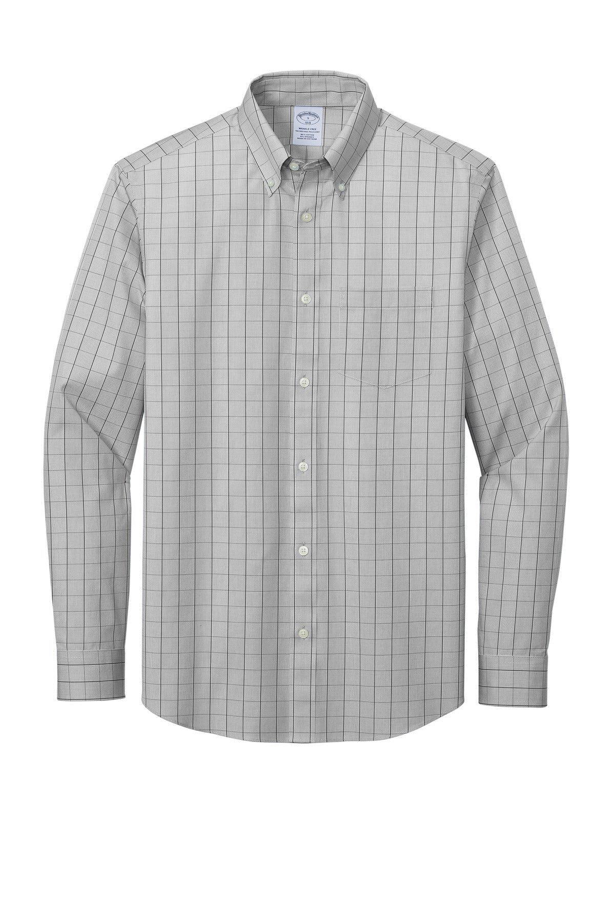 Front View of ShadowGrey Brooks Brothers Wrinkle-Free Stretch Patterned Shirt BB18008