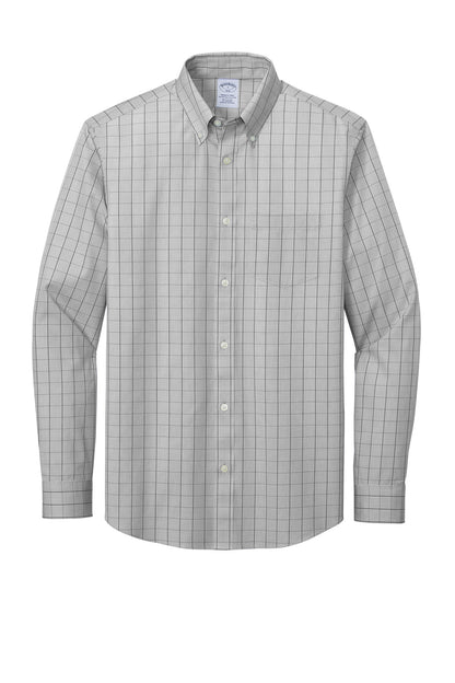 Front View of ShadowGrey Brooks Brothers Wrinkle-Free Stretch Patterned Shirt BB18008