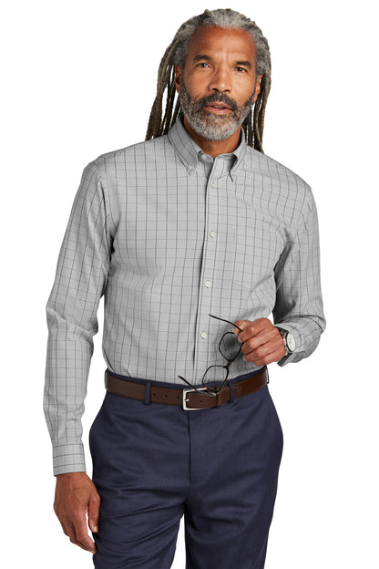 Front View of ShadowGrey Brooks Brothers Wrinkle-Free Stretch Patterned Shirt BB18008