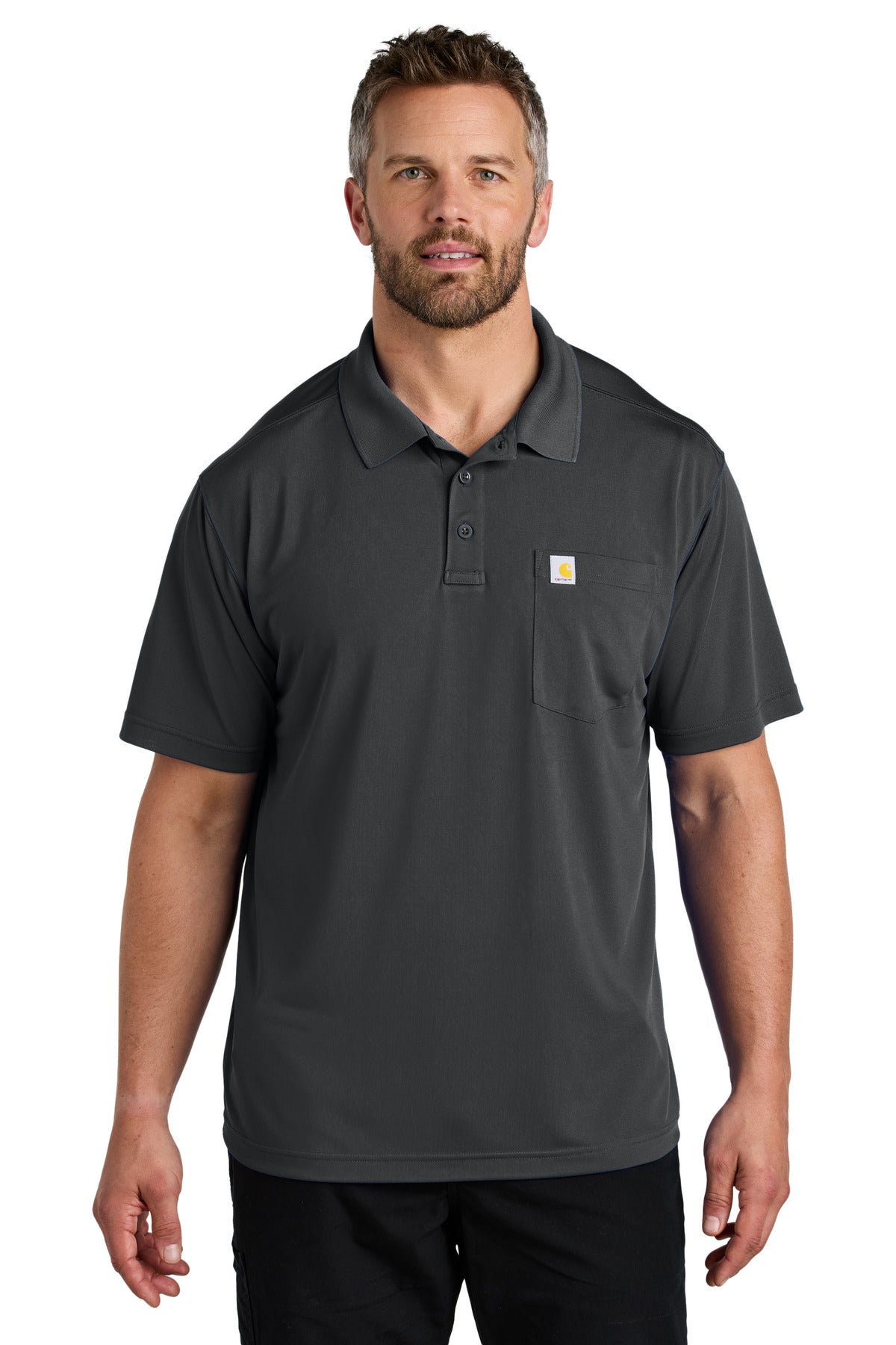 Front View of ShadowGrey Carhartt Force Snag-Resistant Pocket Polo CT106880