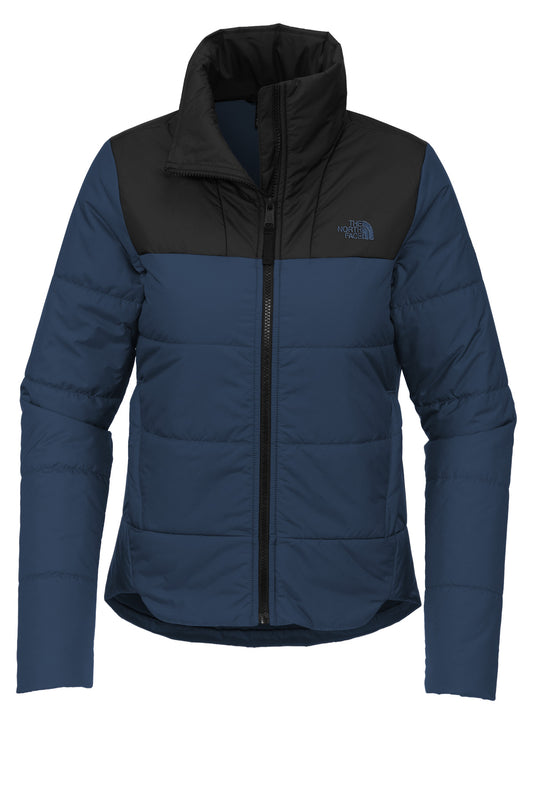 Front View of ShadyBlue The North Face Women's Chest Logo Everyday Insulated Jacket NF0A7V6K