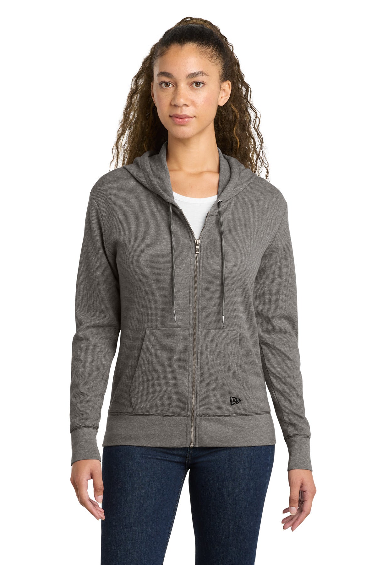 Front View of ShdGyHthr New Era Women's Thermal Full-Zip Hoodie LNEA141