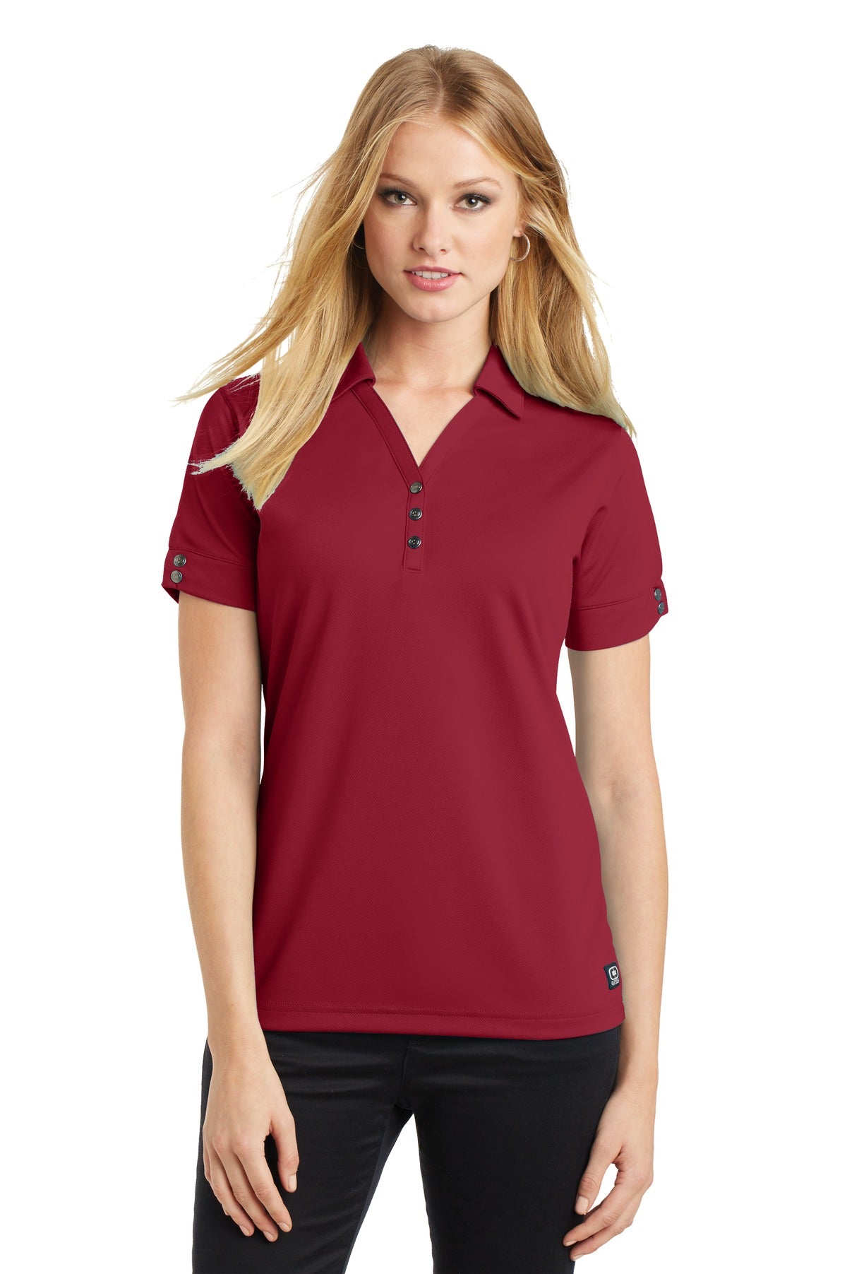 Front View of Signal Red OGIO - Glam Polo. LOG105