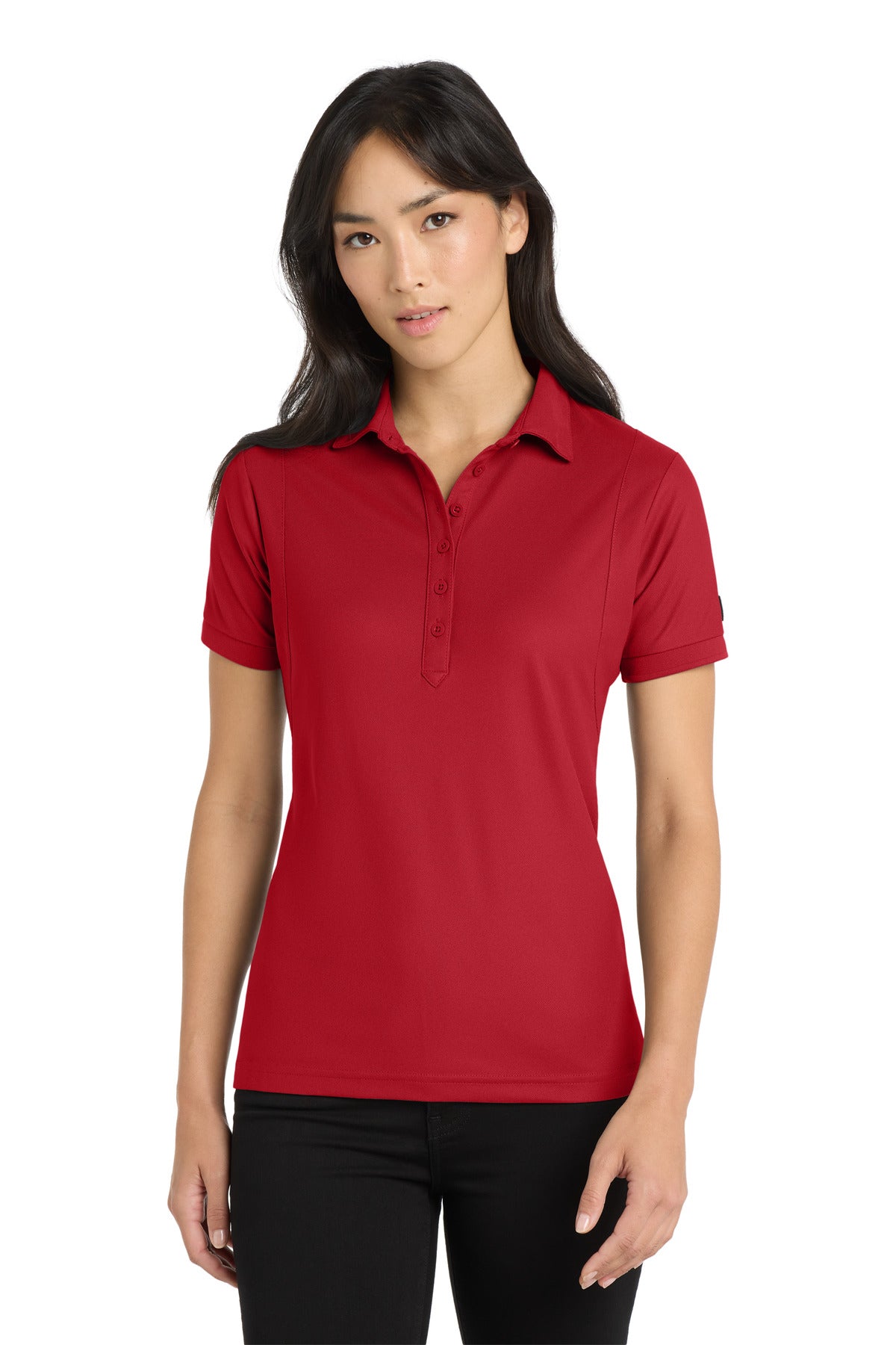 Front View of Signal Red OGIO - Jewel Polo. LOG101