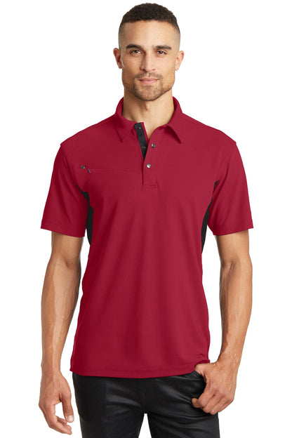 Front View of Signal Red/Bkt OGIO - Accelerator Polo. OG102