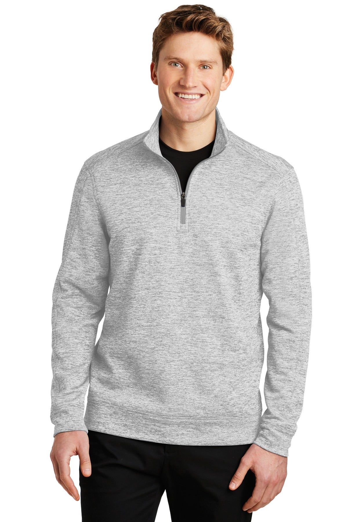 Front View of Silver Electrc Sport-Tek PosiCharge Electric Heather Fleece 1/4-Zip Pullover. ST226