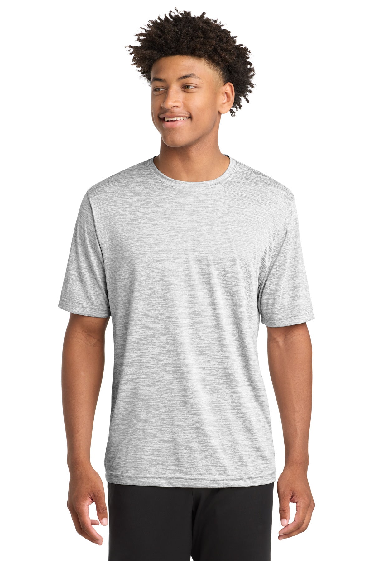 Front View of Silver Electrc Sport-Tek PosiCharge Electric Heather Tee. ST390
