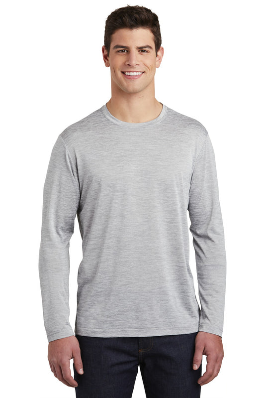 Front View of Silver Electrc Sport-Tek PosiCharge Long Sleeve Electric Heather Tee. ST390LS